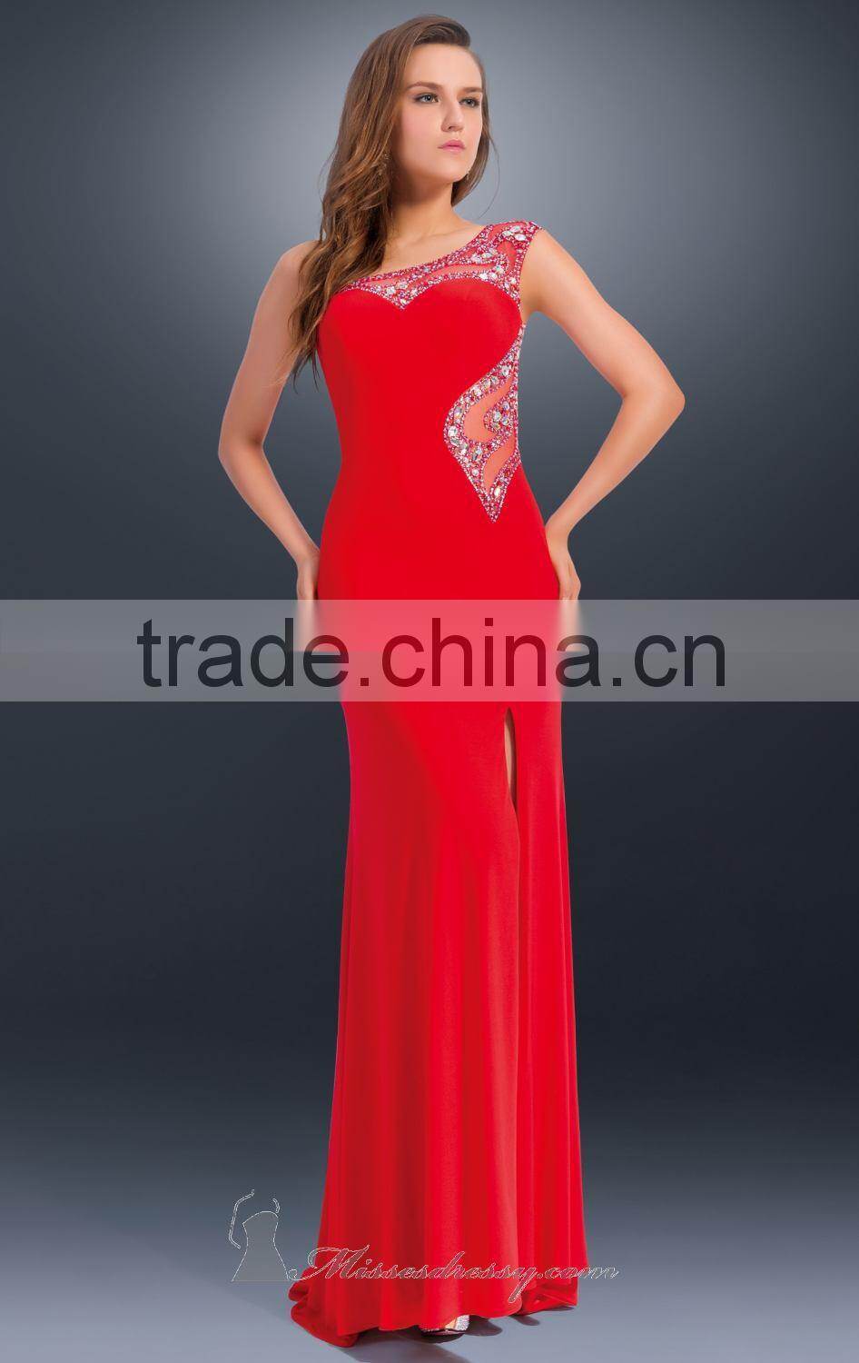 Fashional One Shoulder with Multicolored and Dazzling Beaded Shealth Side Slit Floor Length Red Carpet Evening Dresses Plus Size