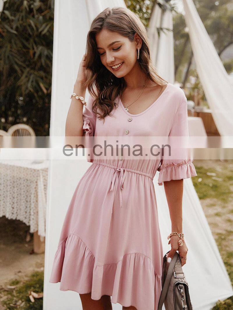 Wholesale custom-made women's clothing western-style summer solid color temperament to work leisure pure color breathable dress