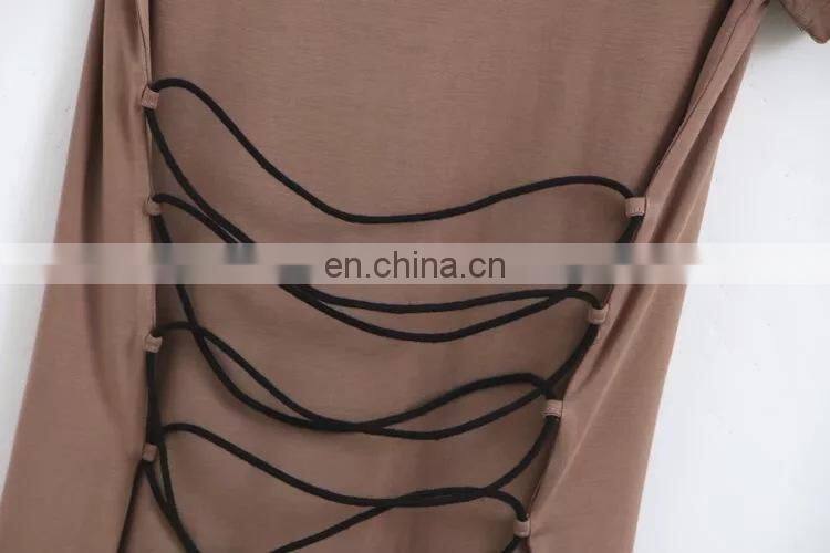 Customized sexy women's back cross tie rope mid-length short-sleeved T-shirt women summer new style dress
