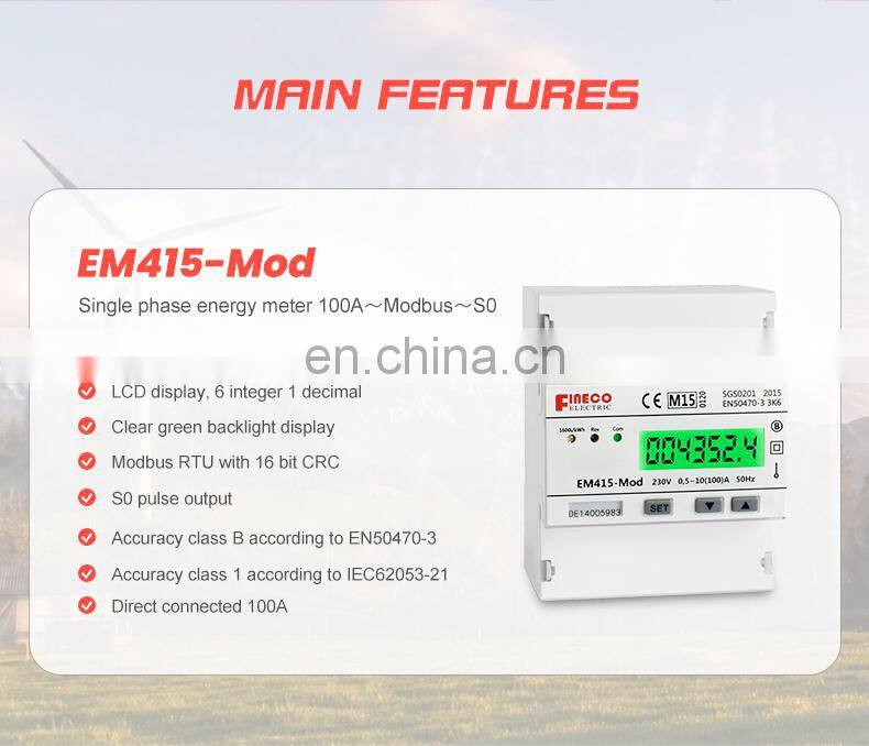 EM415-Mod 220/230V 10(100)A electric power meter modbus display watt meter
