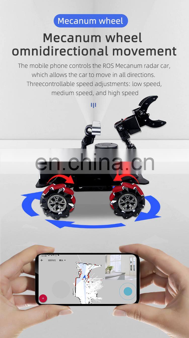 Assembled ROS MROS Lidar Car Mecanum Wheel Robot Car +4DOF Robotic Arm With 7" Touch Screen Range 12M/39.4FT