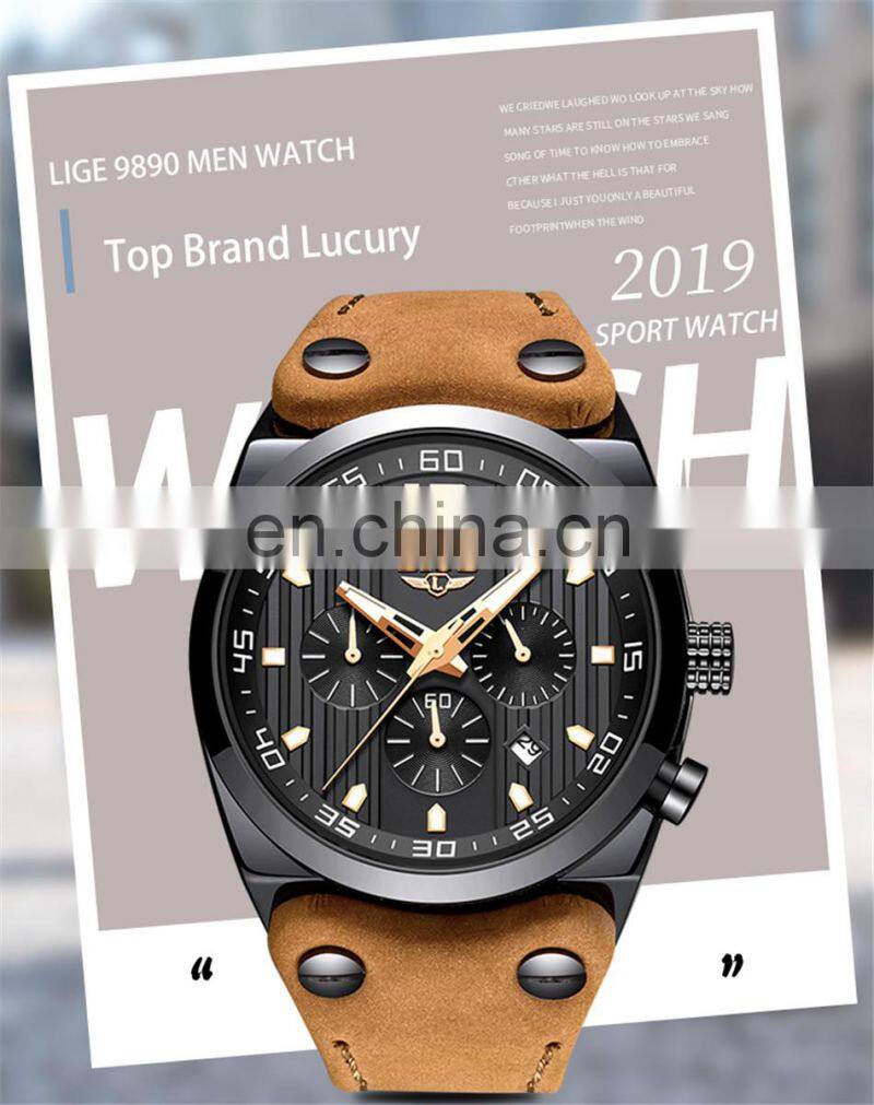 LIGE 9890 New Fashion Sport Mens Watches Luxury Brand Chronograph Men Watch Waterproof Multifunction Quartz Male Wristwatch