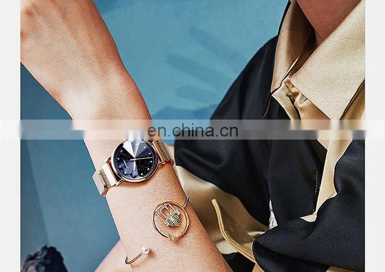 SINOBI Magnetic Clasp Women Wrist Watches S9796L Starry Sky Lady Watch Unique Cutting Glass Reloj Para Mujer
