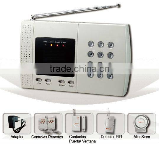 Wired and wireless PSTN telephone line home simple auto dialer alarm kits with door contacts and PIR detector