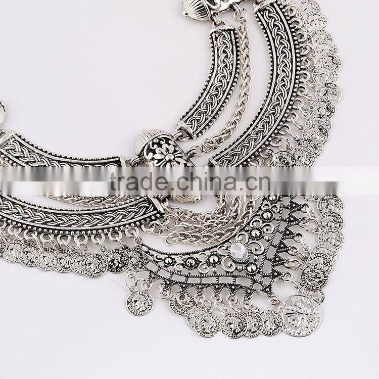 Boho Style Crescent Fringed Crude Chain Clavicle Necklace Fashion Coin Jewelry Set