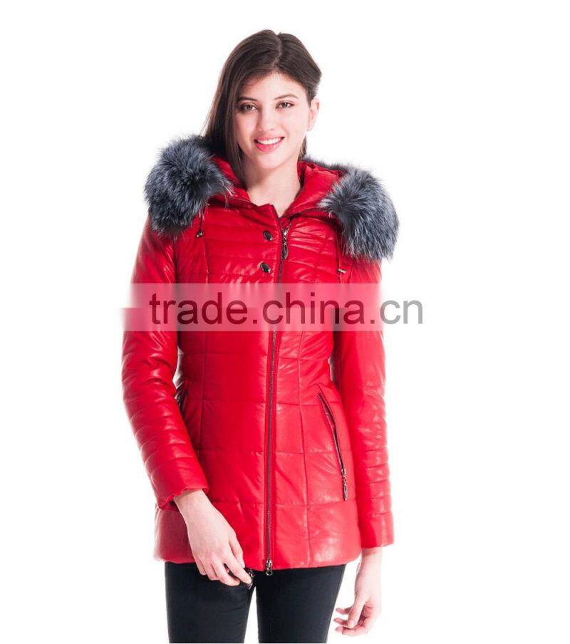 New Design Winter Women Short Coachman Leather Jacket With Brown Fox Hat Overcoat