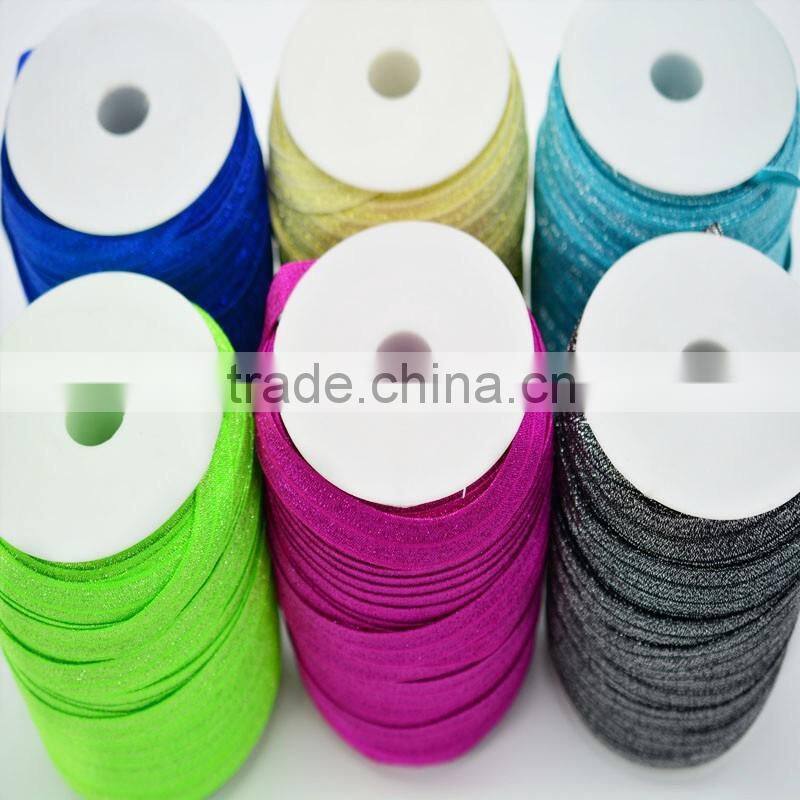 Shiny frosted elastic hair tie 5/8''Fold Over Elastic cheap wide headbands FOE