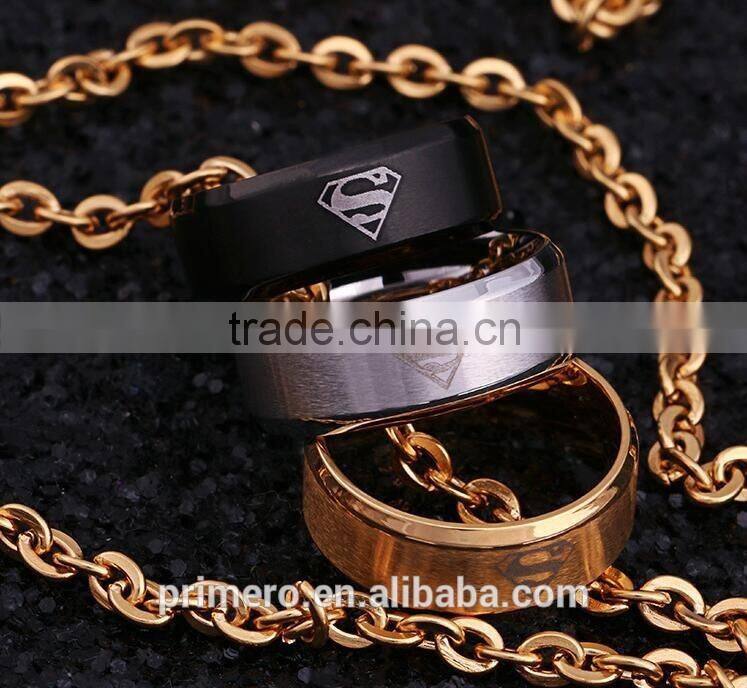 Superman titanium stainless steel Men Ring Superman Logo Finger Rings 3 Colors Fashion designs