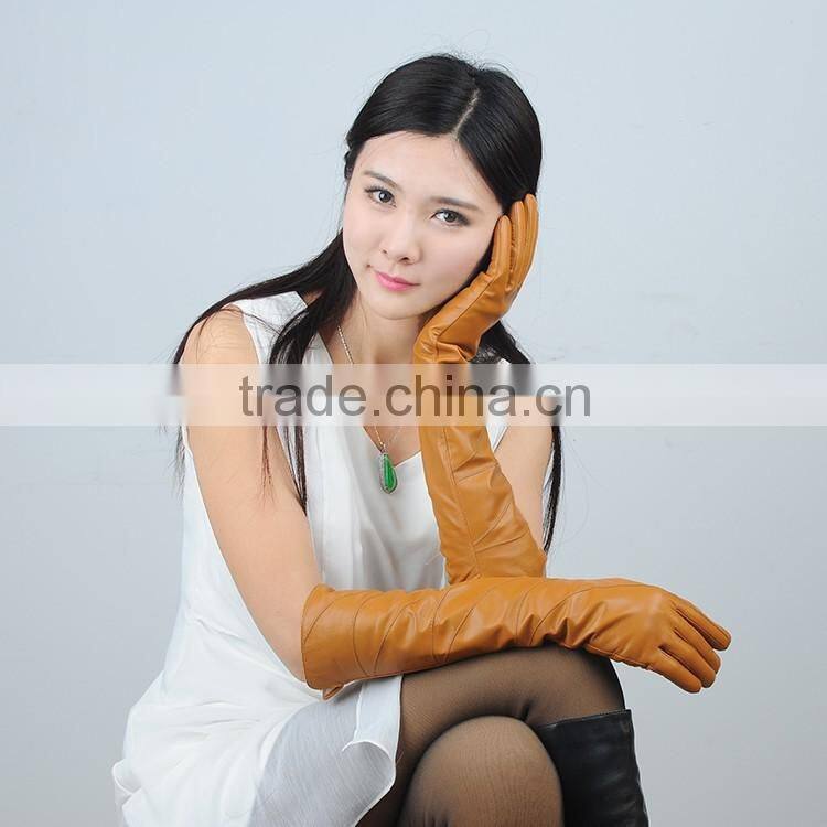 long genuine leather long gloves long arm sleeve top women's winter sheepskin long design leather gloves