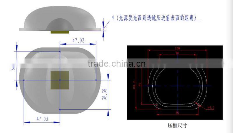 107MM Glass Lens with 150x75 Degree for CXB3070, Bridgelux Vero29 V2 LEDs