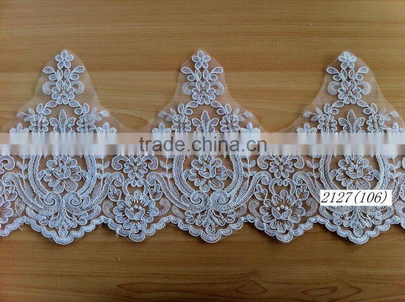 2015 new design cording lace trim/corded lace trimming for bridal dress