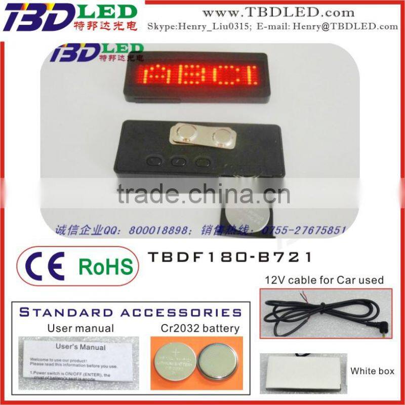 GREEN Rechargeable fashion mini led nameplate / led scrolling message badge display/small led name card screen