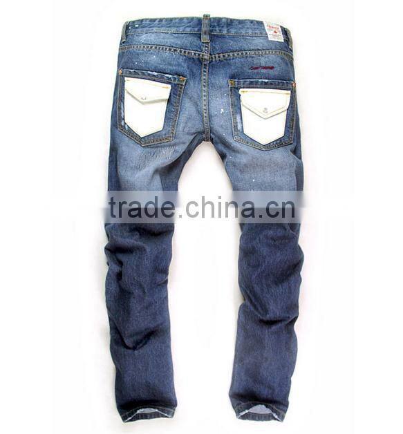 100% Cotton Custom/OEM Distress High Rank White Pocket Temperament Fashion Jeans jeans men