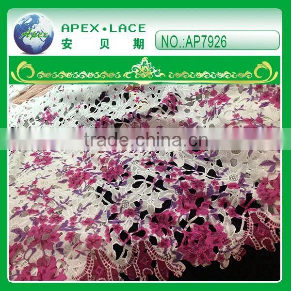 Fashion flower printed multi color guipure lace fabric/chemical lace AP7924