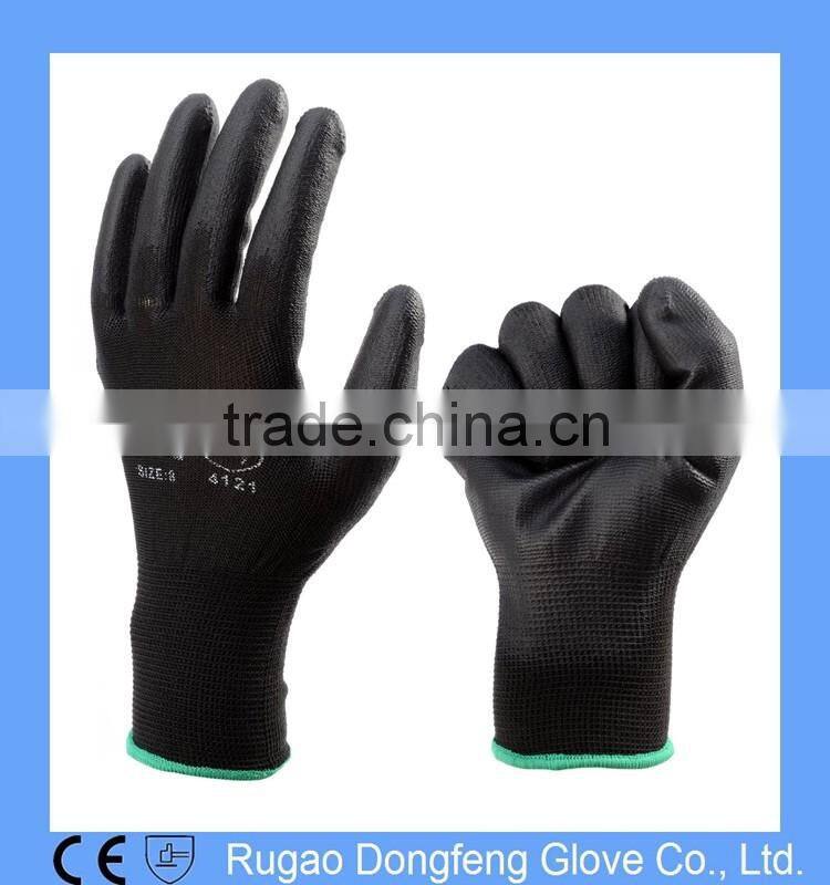 13Gauge Black PU Coated Nylon Gloves,Black Nylon Working PU Gloves,PU Safety Hand Gloves