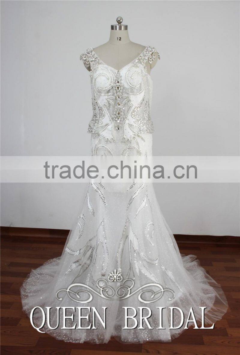 Real Sample Mermaid Heavy Beaded Plus Size Wedding Dress Crystal Embroidery