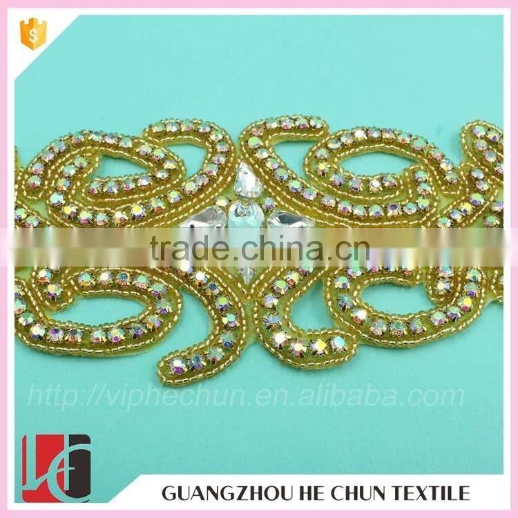 HC-3497 Hechun Crystal Bead Hot Fix Handmade Crochet Applique for Hair Band