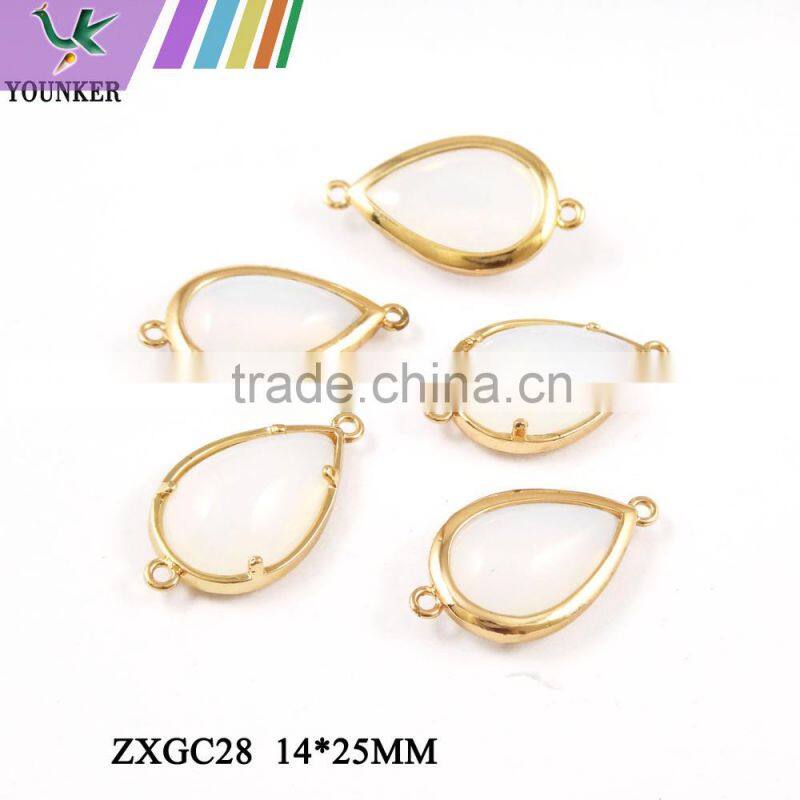 2016 New Design Hot Sale Zircon Faceted Pendant Glass Gold & Silver Bezel Paw Setting gemstone Connectors for Jewelry Making.