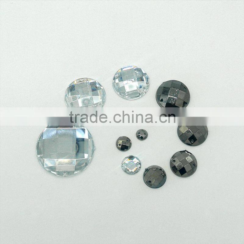 KA1 round chessboard flat back acrylic stone two holes sewing on craft apparel garment accessories decoration fitting