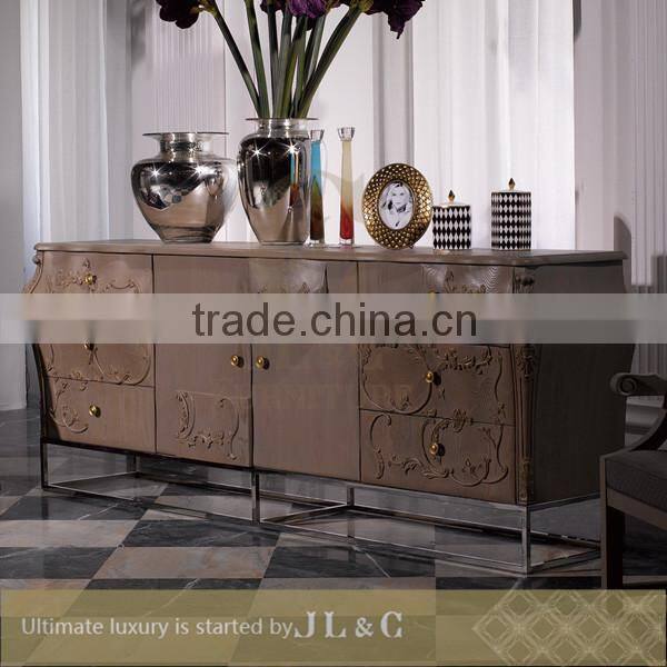 JB15-5 Luxury House Interior Design Solid Wood Sideboard Cabinet stainless Steel Frame-JL&C Classic Furniture
