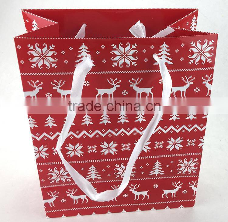 Christmas Medium Bag Gift Bag White satin Ribbon and tag