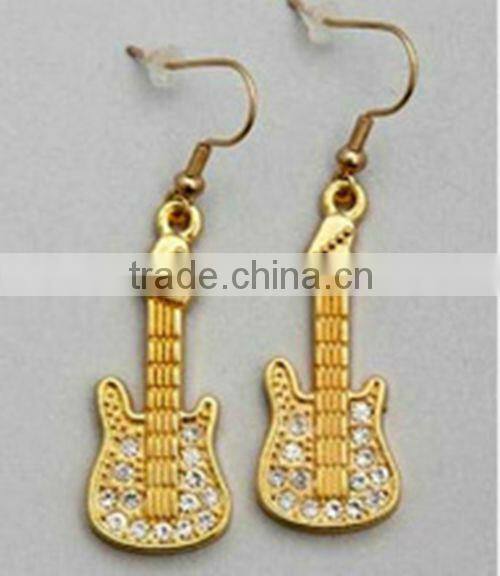 fashion jewelry stainless steel gold guitar earrings for girls