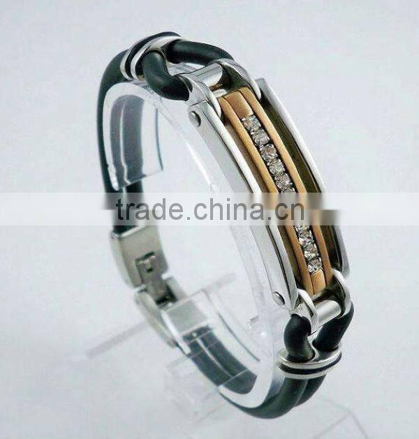 Stainless steel zirconia silicone bracelet hot sale#17002