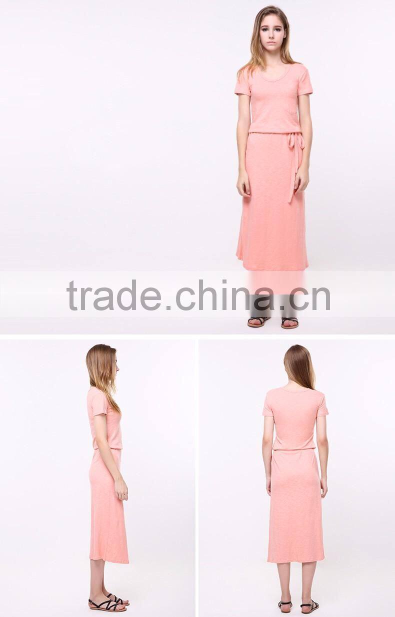 The 2016 women's clothing of cultivate one's morality show thin short sleeve v-neck long dress