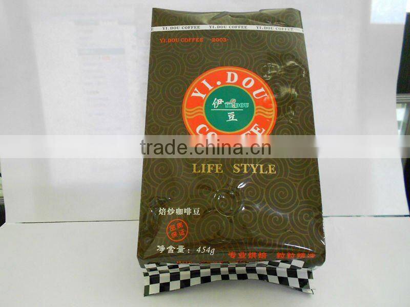 coffee bean sides gusset plastic bag with valve