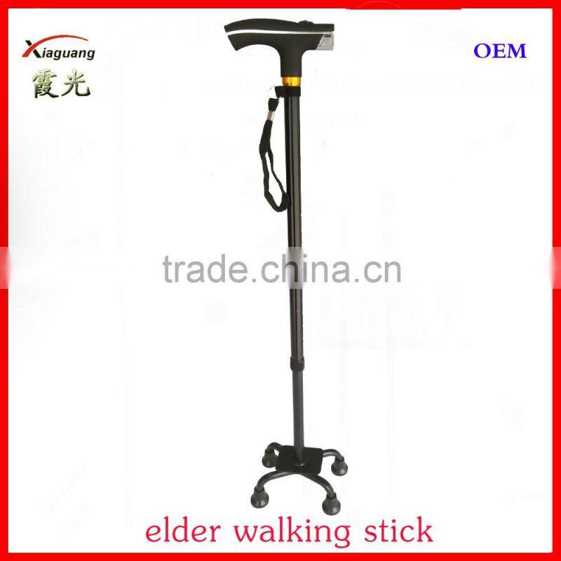 aluminum two sections ten points four legs telescopic elder walking stick with light