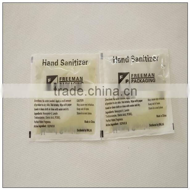 Travel small packaging of disposable hand sanitizer