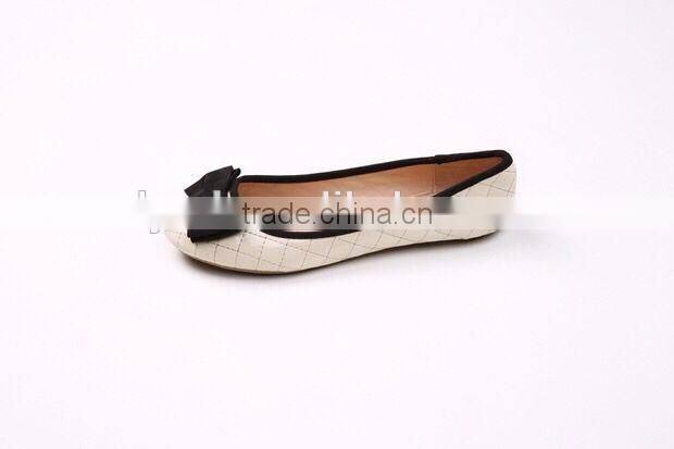 2016 shoes made in china ladies PU quilted soft ballerina with sweet bow
