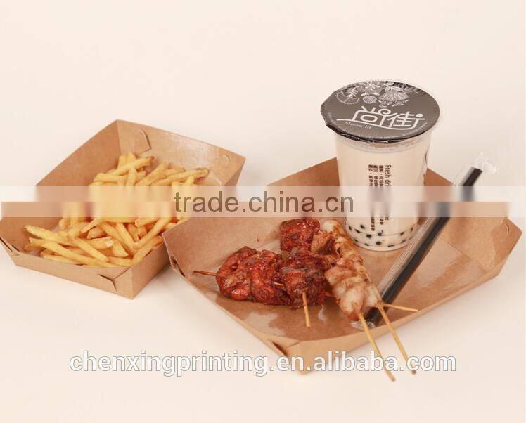 500pcs Kraft paper Coated Paper Fast Food box Hot Dogs folding Recycled paper food tray