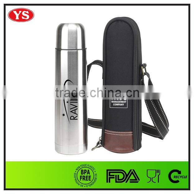 promotional double wall stainless steel 1 liter vacuum flask with bag