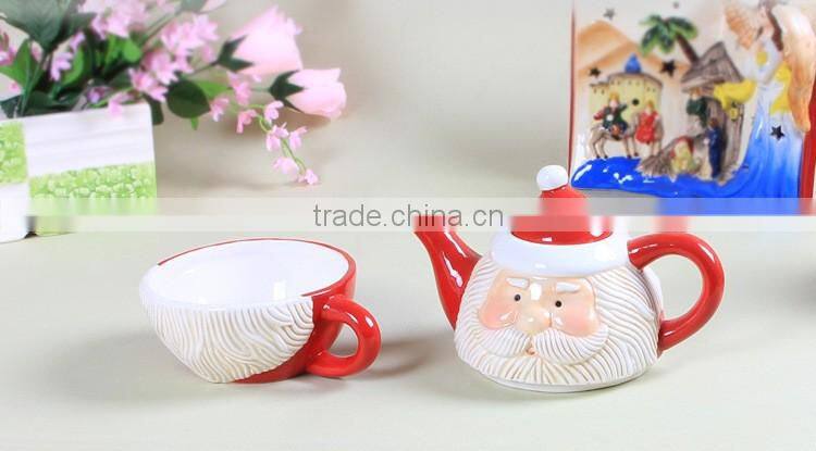 Creative Customized Christmas Santa Ceramics Tea Set and Milk Pot Set