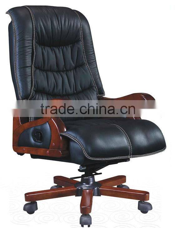 China manufacturer boss recliner office chair with woodern base&armrest
