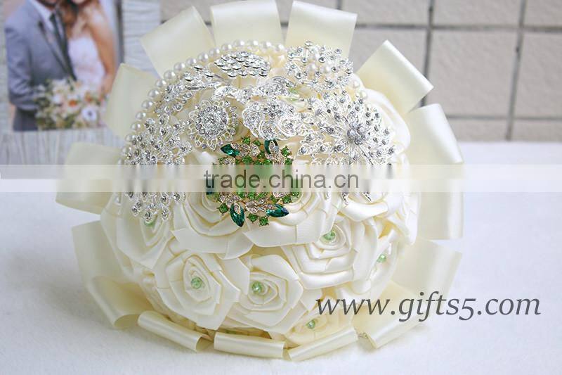 Graceful wedding bouquet with Rhinestones Satin Silk Ribbons Pearls Jewels Bridal Bouquet Bridesmaid Bouquet