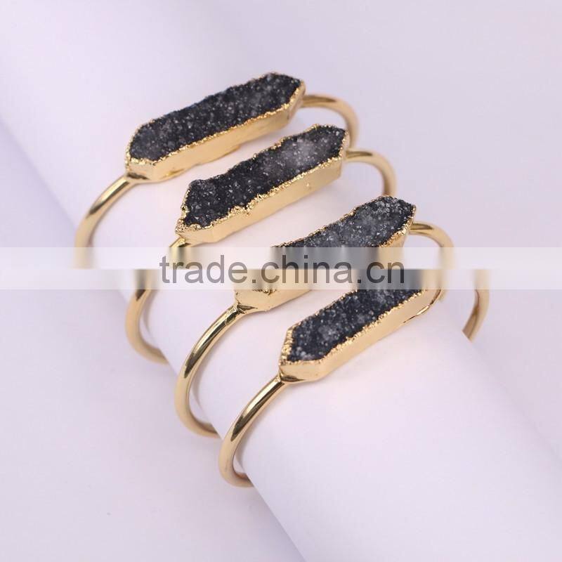 Fashion Gold Electroplated Brass Bangles, Natural Freshwater Pearl Gemstone Druzy Jewelry Bangles in Adjustable Size