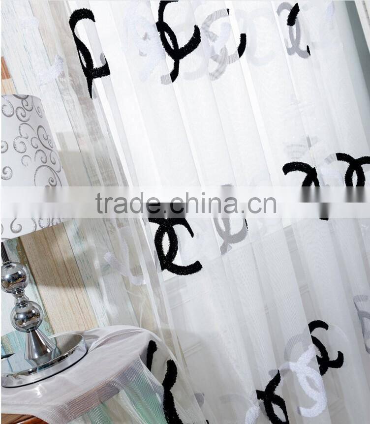 new arrival double 'C" pattern embroidered sheer curtain fabric