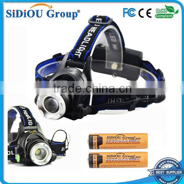 Sidiou Group 1800Lm XM-L T6 10W Focus LED Headlamp Light with 2 X 3.7V 3000mAh 18650 Rechargeable Battery and Battery Charger