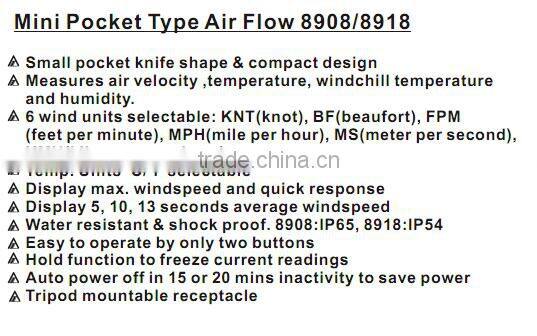 AZ8918 digital pocket anemometer wind speed meter wind speed gauge thermometer Hygrometer