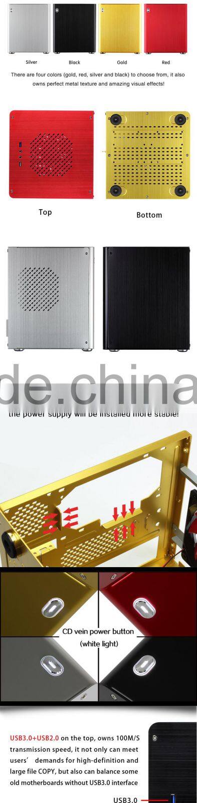 Realan high quality industrial vertical cube aluminium mini itx desktop computer pc case E-D3 (black silver red gold)