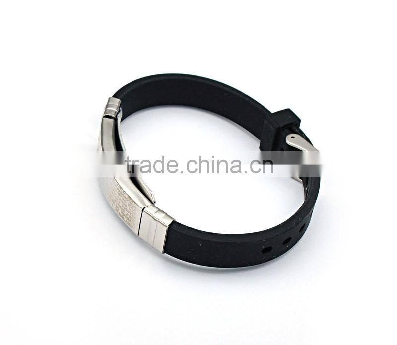 Popular Laser lettering bracelet stainless steel religious bangle black silicone bracelet