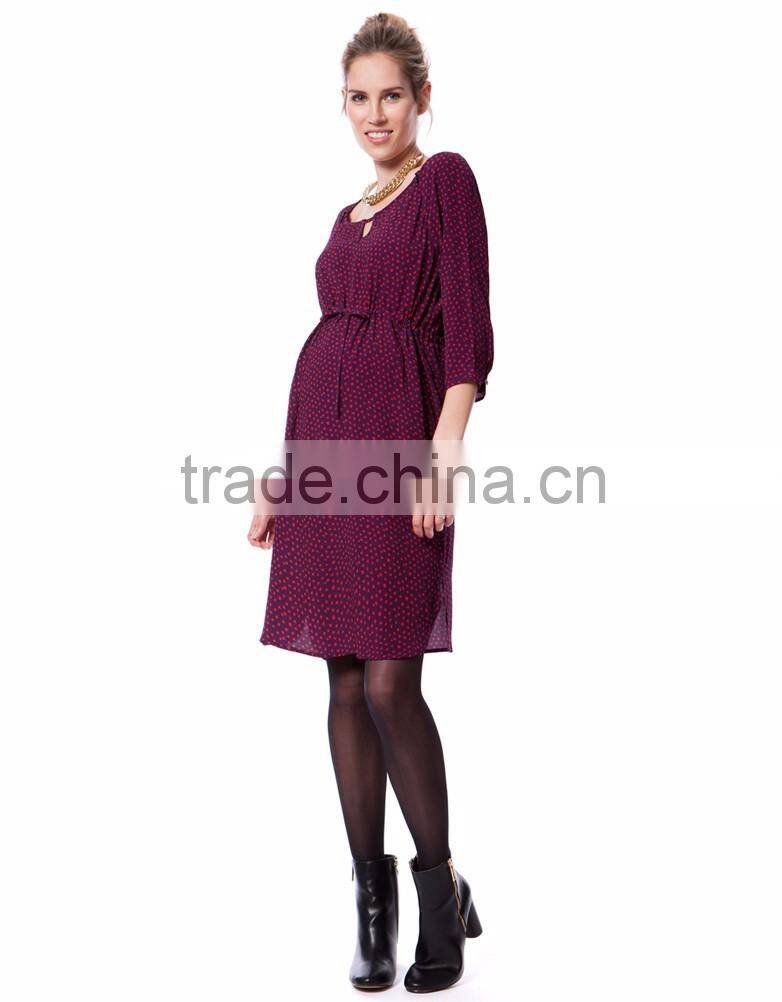 Textured Fabric Maternity Clothes Pregnant Women O-neck