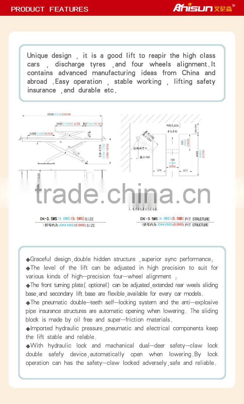 hydraulic scissor garage car elevator lift for wheel alignment