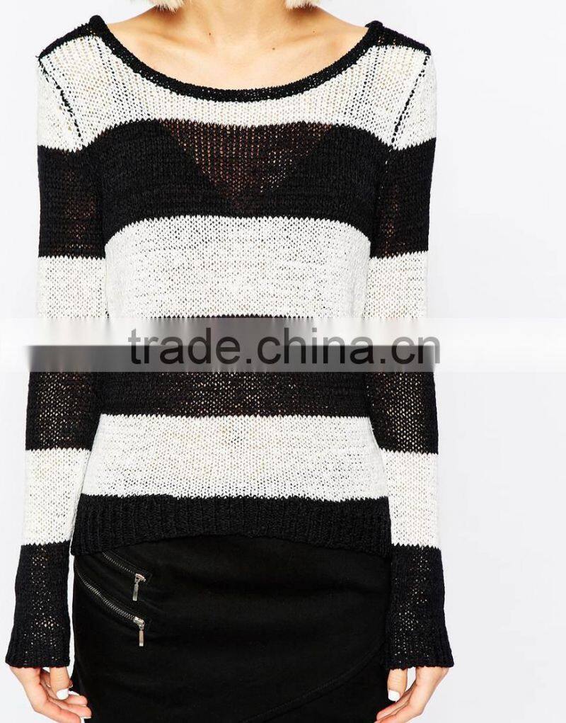 High fashion design wool ribbed pullover cashmere sweater pullover wide tripe pullover