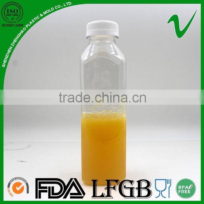 Hot sale square clear empty 500ml juice pet bottle with tamper evident lid