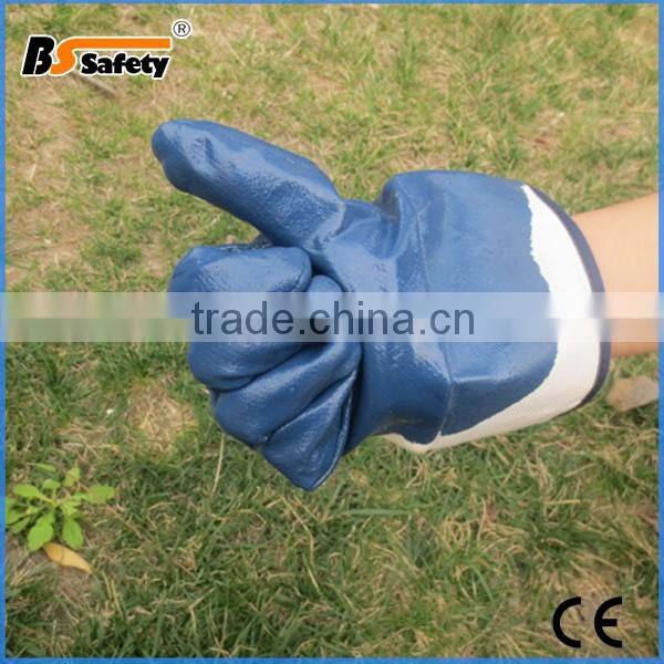 BSSAFETY Fully dipped 10' 11' blue nitrile gloves for heavy hard work high quality oil resistant cut resistant safety gloves