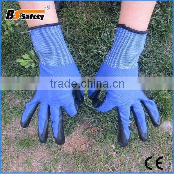 BSSAFETY blue nylon polyester gloves with black nitrile coated