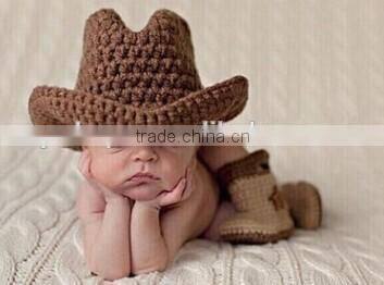 Baby photography props wool winter cowboy hat and sets for 0-6 months baby made in china